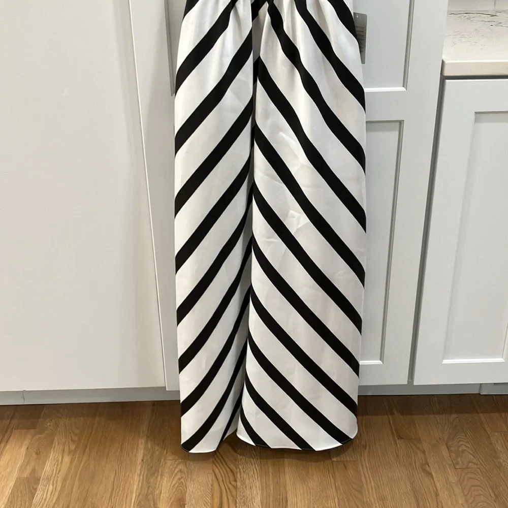 NWT Alfred Sung Formal Striped Skirt Satin Twill Pockets Sleeveless Maxi Dress - Picture 4 of 12